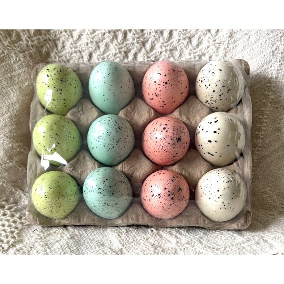 Pier 1 Decorative Speckled Eggs 12 ct Easter/Spring White/Pink/Blue/Green NIP - Picture 1 of 3